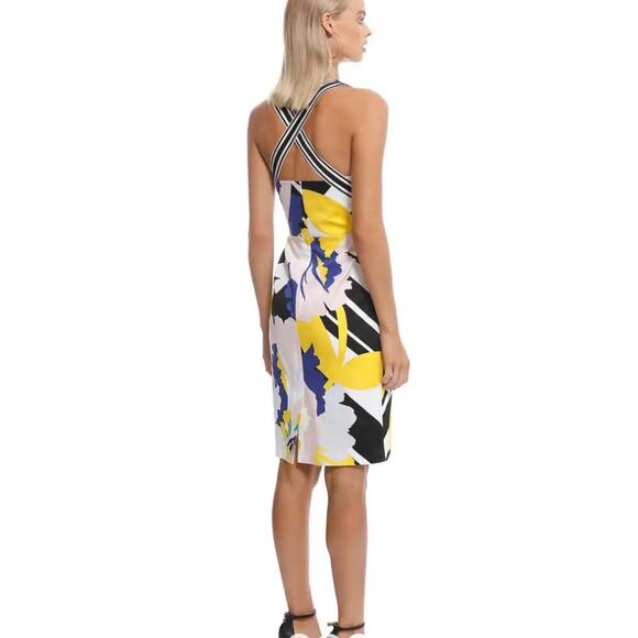 Karen Millen floral print crisscross strap halter stretch cotton dress size 8 - Picture 2 of 9